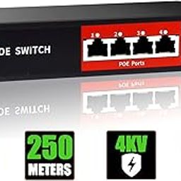 STEAMEMO AI PoE Switch, 52V 52W (4 POE Ports + 2 Uplinks) 100Mbps 802.3af/at, Unmanaged Network Expander IP, Expansion Function, Metal Plug and Play-picture-15