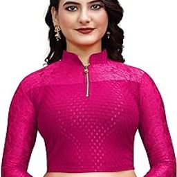 TFH Band Collar Cotton Lycra Blouse | Stretchable Net Blouse for Women | Readymade Full Sleeve Blause | Regular Fit Choli for Ladies | Available Sizes 28-40-image-93
