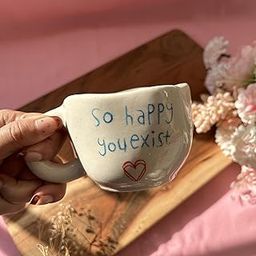 QSHI Studio Handmade Ceramic Handmade Cute Ceramic Mug - Happy You Exist | Gift to Best Friend Coffee | Tea | Milk | Green Tea | Cold Coffee Mugs (Design 2)-image-97