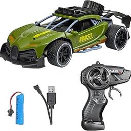 VGRASSP High Speed 1:16 Scale Racing Car - Long Operational Range Sports Vehicle Toy for Kids with Full Function Gun Remote Control, Charging Cable and Rechargeable Battery for Car (Dark Green)-24