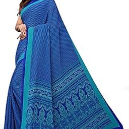 Traditional Printed Saree, Royal Blue and Turquoise, Geometric Pattern Border-image-4