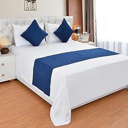 TRIPURARI 200TC Solid Quilted Velvet Bed Runner Scarf with Matching Cushion Covers/Slipcover Mattress Protector/Bed Linen Scarf/Decorative Set for Bedrooms/Hotel Rooms/Guest Rooms (Navy Blue)-image-63