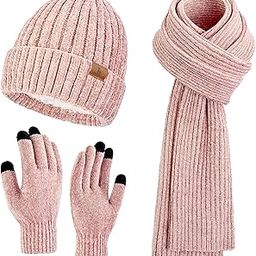 Womens Winter Beanie Hat Scarf Touchscreen Gloves Set Knit Warm Skull Caps Long Neck Scarves for Women Men-image-41