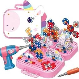 AK'S Venture Unicorn Drill Toy for Kids 228pc Unicorn Theme 3D STEM Construction Puzzle Toy Electric Working Drill with Fix Tool Box, Girls Engineering Building Kits, Brithday for Boys 3-9 Yrs Old-24
