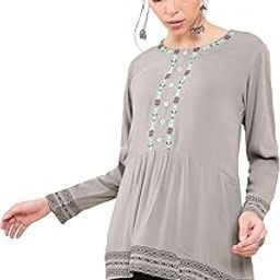 Women Grey RayonBlend Embroidered Tunic-image-3