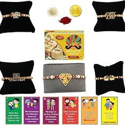 BOGATCHI Rakhi with Sweets, Rakhi for brother with sweets, Rakhi with sweets for brother, Rakhi for brother with gift sweets Soan Papdi,200g + Rakhi - 5 +Roli Chawal+ Rakhi Card +Gold Coin|RKSP-5-30-image-9