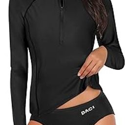 Women 2 Piece Rash Guard Long Sleeve Zipper Bathing Suit with Bottom Built in Bra Swimsuit UPF 50, Black1, Large-image-54