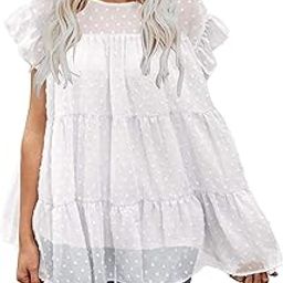 Women Summer Top, Pure Color Women Top Polyester Ruffle for Home S White-image-25