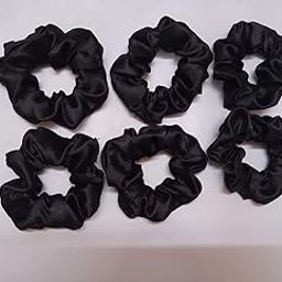 Satin Silk Scrunchies For Women And Girls Set Of 5 Scrunchie for Less Hair fall Hairbands Rubber Band Scrunchies For Girls Best Gift For Mom, Sister (Regular Size, Black color)-1