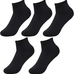 Men's & Women's Plain Cotton Blended Ankle Socks (Black)-(Pack of 5)-image-11