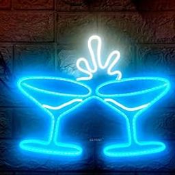 SG PRINT Cocktail Glasses Neon Sign, Cocktail Party Wall Decor Sign, Drink Wall Decor, Custom Bar Shop Neon Signs, Bar Decoration Neon Lights(12x14) blue+white-image-61