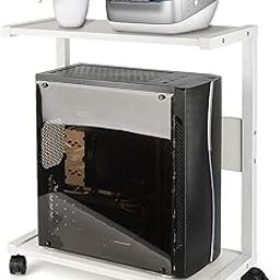 INDIAN DECOR. 45152 Space Saving Racks Multi-Layer fax Racks Computer Tower Stand, PC Stand 2-Tier CPU Stand with Lockable Wheels Under Desk Fits Most PC (White)-12