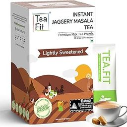 TeaFit Instant Jaggery Masala Chai Premix | Desi Gud Chai | 10 Sachets (140gm) | Made with Organic Cane Jaggery, Premium Assam Tea & Aromatic Spices | No Refined Sugar | Ayurvedic Spiced Chai-image-45
