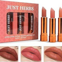 Just Herbs Ultra Matte Bullet Lipstick Nourishing Non Drying and Long Stay Lipsticks for Women (Nudes & Browns, Set of 3)-image-36