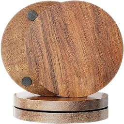Home Decor Crafts Acacia Wood Coasters Set of 4, Wooden Drink Coasters for Table Top Protection Coffee Dining Table Desk Round with Non-Slip Pad Cup Coasters for Home Office Christmas Decor 4 Inch-96