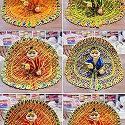 Vedaant Enterprises KANHA Thakurji Bal Gopal, Krishna Laddu Gopalji Cotton Designer Multicolor Poshak Dress Set Multicolor - Combo of Size (6)-image-72