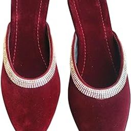 Punjabi Jutti for Women Maroon Velvet with Rhinestone-image-79