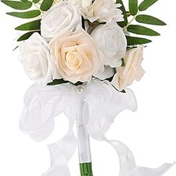 29cm Artificial Roses Bride Wedding Bouquet Handmade Elegant Tossing Bouquet White-image-57