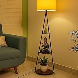 Floor Lamp with Shelves–Tripod Design, Soft Ambient Light & Storage for Home Decor-Modern Metal Floor Lamp with Shelves,3 Tier Storage & Fabric Shade for Living Room & Bedroom (Yellow)-3
