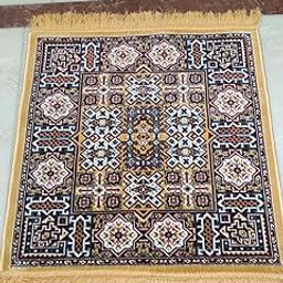 DIOS Decorative Area Rug, Traditional Floral Pattern, Elite AlluringPooja Mats, Oriental Design Chenille Look, Janamaz Mat,Soft, Foldable Rugs Size 24 x 24 Inches (Yellow, 24x24 INCH, Argyle)-image-34