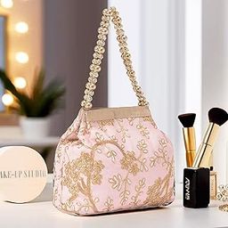 Kuber Industries Potli Bags for Ladies & Girls | Women Shagun Pouches for Festive Seasons | Batwa Bag Bridal Purse | Moti & Embroidery- Peach-10