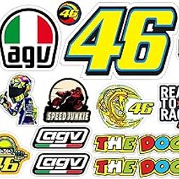 Aesthetic VR46 and AGV Stickers for Bike and Helmet Decal, Water Proof - Maximum Attention - Residue-Free Removal - Self adhersive, Quality Sticker (Pack of 17) - TRI SRI Stickers-22