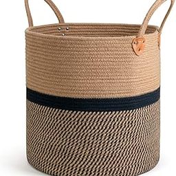 Abeera Jute Cotton Laundry Basket, 14 inch Handcrafted Storage Bag for Home, Multi-Purpose Storage with Handle for Living Room Bathroom Laundry & Toys (Black)-image-53
