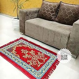 Janamaz Prayer Mat for Muslims 4x2 Feet - Velvet Chenille Musallah for Namaz Mats - light guided prayer mat for Men and Women, RED-image-6