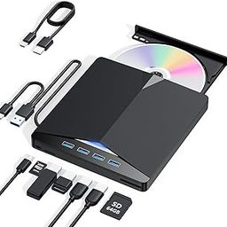 External CD/DVD Drive for Laptop, 7-in-1 DVD Player for Laptop USB 3.0 Portable Burner with SD/TF Card Reader & 4-Port USB Hub, Compatible with Windows, Mac OS, Linux (7 in 1)-16
