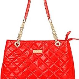 Baby Bag for Mom, Quilted Fabric, Chain Handle, Zipper Closure, Red Colour-image-22