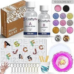Craftyfix DIY Resin Art kit with Alphabet & Coaster Moulds, Glitter, Multicolor mica Powder pigments and More for Making Keychain with 200Gm Epoxy Resin (Resin-Art-Kit)-22