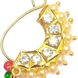sgn fashion Gold Plated Traditional Ethnic Bridal Nose Ring/Nath Pearl Stone for Women-picture-49