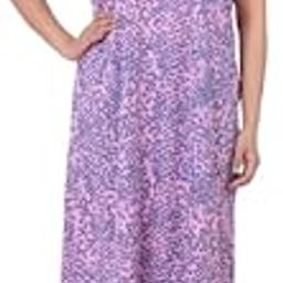 BHAVI Women's Hosiery Cotton Nighty, Knee Length Nightgown with Ruffle Sleeves, Pink Animal Print-image-2