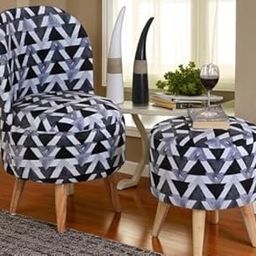 LB TRENDS Sitting Solutions for Home – Wooden Frame Round Ottoman Chair, Soft Cushion Pouffes, Stools Ideal for Living Room, Study & Makeup Table, 32 Inch Height, Chair/Stool Set, Black Triangle-image-100