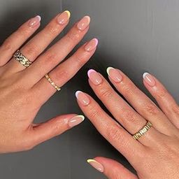 Secret Lives Glossy Reusable Artificial Fake Nail Extension Pink Blue Yellow Green Ombeo Design Easy To Use| Quick Fix Press on Nails with Kit-image-81