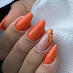 FWS Artificial fake Press On Nails Art Set (Set Of 20) Reusable Nails Extension,BridalNails,Stick-On Nails,Manicure Art Set, AcrylicNails,False Nails,DesignerNails | Nail Glue, Nail file, cuticle pusher, cleaning wipe | Glossy Orange French Shape Stiletto-image-99