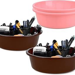 Homestic Pack of 4 Desk Organizer | Stationery Organizer | Multipurpose Storage Organizer | Office Supplies for Pen-Pencil-Staplers | Desktop Organizer | 6 LTR | Light Pink & Brown-image-68