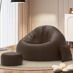 Biggie Bean Bag with Beans Filled 5XL Bean Bag Sofa with Free Cushion and Footrest - Official : CushyChill Combo (Matching Color : Regular, Brown)-3