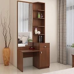 MAMTA DECORATION Engineered Wood Dressing Table Mirror with Storage Shelves for Living Room Bedroom Wooden Vanity Table (Classic Walnut)-26