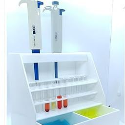 SBT Micropipette stand for 6 pipette with Drawer and Test Tube Rack for 22 test tubes in white colour pack of 1 pcs-6