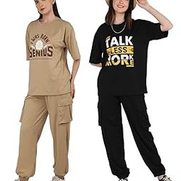 CHKOKKO Casual Printed Summer Wear Co ords Half Sleeves Round Neck Stylish Latest Track Suit Travelling Western Cord Set Pant and Top Set For Women-image-46