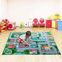 Shopster Kids Modern City Toy Activity Playmat, Educational Game Map Rug, Ideal for Children’s Learning Road Traffic City Life on Carpet (7'9" x 5’2”) for Playroom, Classroom, Room-picture-11