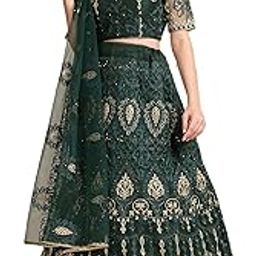 Green Color Embroidery Net Fabric Lehenga Choli With Dupatta For Womens-image-87