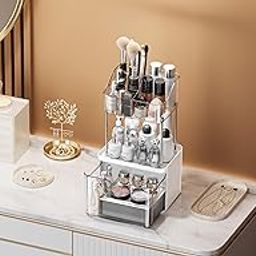 Dravina 3-Tier Makeup Organizer Storage Box | Vanity Tray for Cosmetics, Skincare Organizers, Stationery & Countertop Storage | Bathroom & Dressing Table Organizer, Ideal Gift for Women, Grey,35cm-image-40