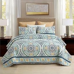 MERRY HOME Queen Bedspread Set, 3-Piece Queen Size Quilt Sets with 2 Pillow Shams- Boho Reversible Soft and Lightweight Queen Quilt Bedding Bedspread Coverlet Set-image-80