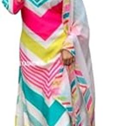 Women's Stripes Printed Kurti, Pant with Dupatta Indian Dress (IN, Alpha, M, Blue,Multicolor)-picture-17