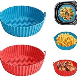 Nonstick Reusable Heat Resistant Air Fryer Silicone Basket Liners, 20 cm, Set of 2, Red and Blue, with Handles-image-15