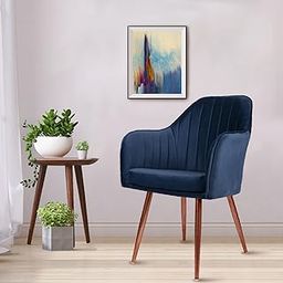 Vergo Plush Dining Chair | Accent Chair for Living Room Bedroom Study Cafe Restaurant | Wooden Frame with Velvet Fabric & Cushion Seat with Metal Legs, 1 Year Warranty (Navy Blue) (Arrives Faster)-image-16