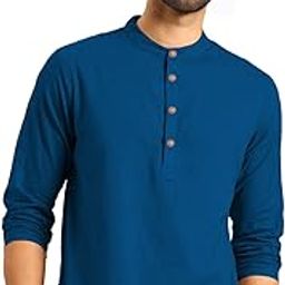 Men's Slim Fit Full Sleeve Cotton Beige Color Short Kurta-picture-50