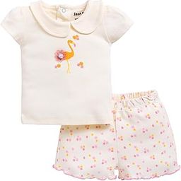 100% Cotton Interlock Fabric T-Shirt and Shorts Set for Baby Girls - Soft, Lightweight, Comfortable (Pack of 1)-image-1